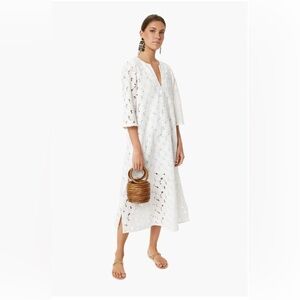 Tuckernuck Women's V-Neck Lace Jamie Midi Dress sz S White Floral Eyelet